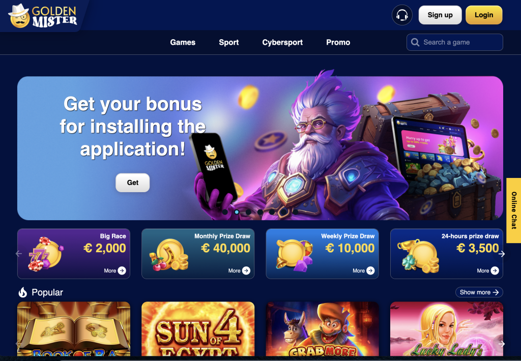 Images of Gollden Mister casino website