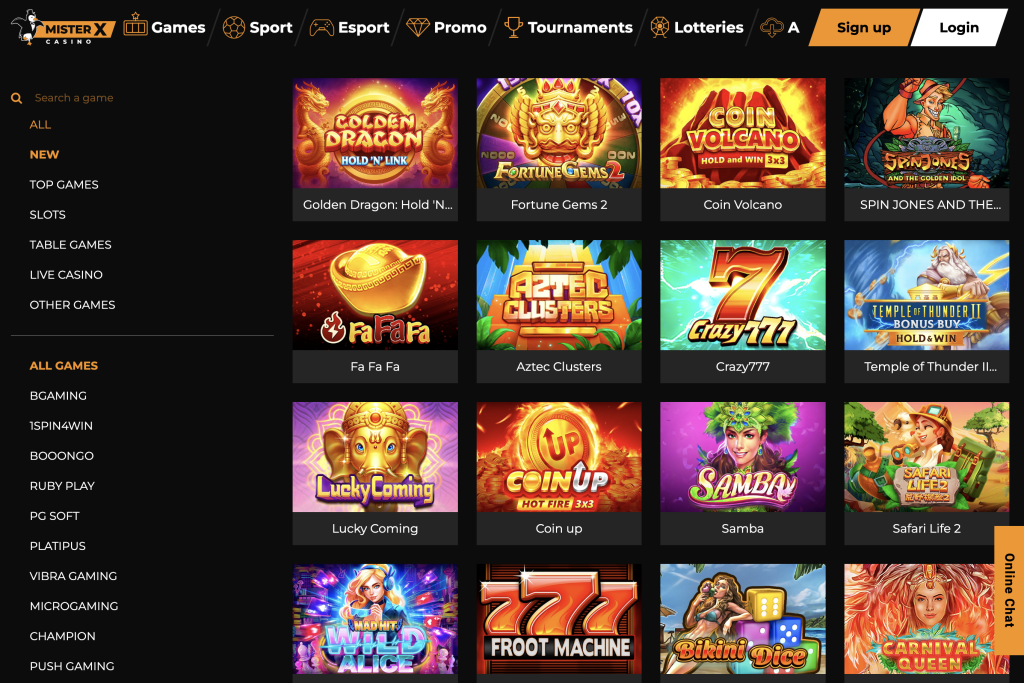 Image of Mister X casino website