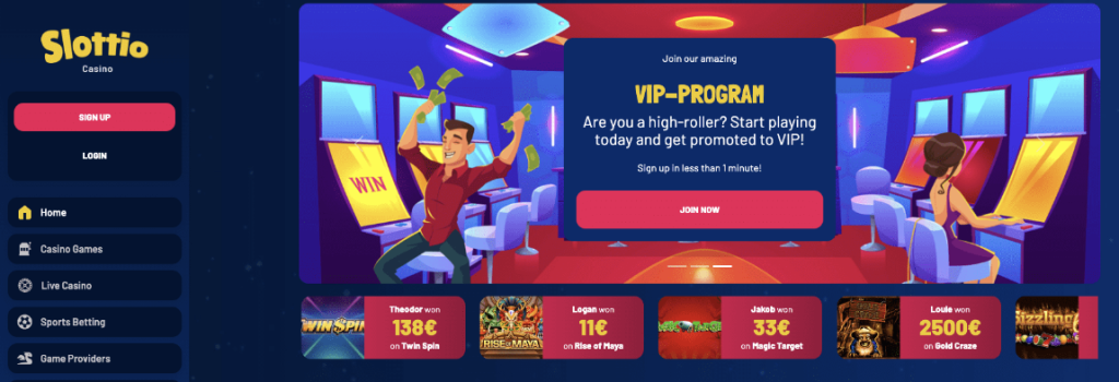 Image of Slottio Casino website