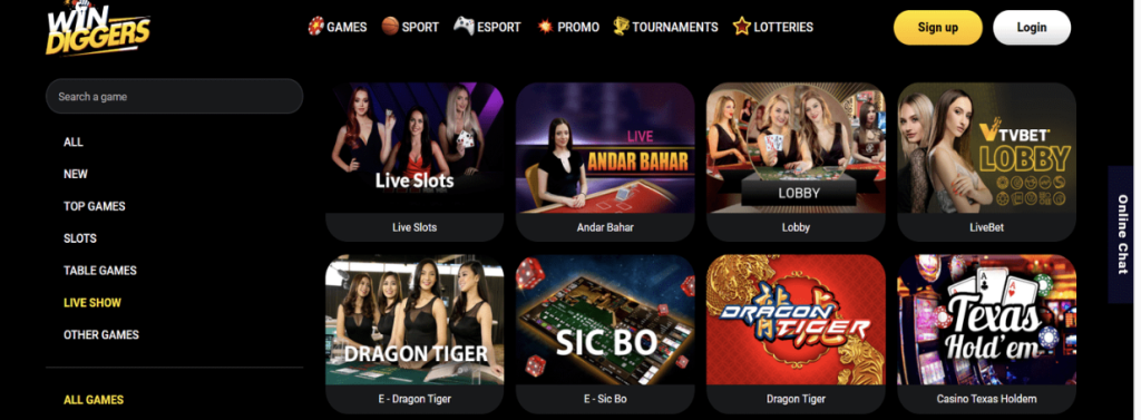 Image of Win Diggers Casino Website