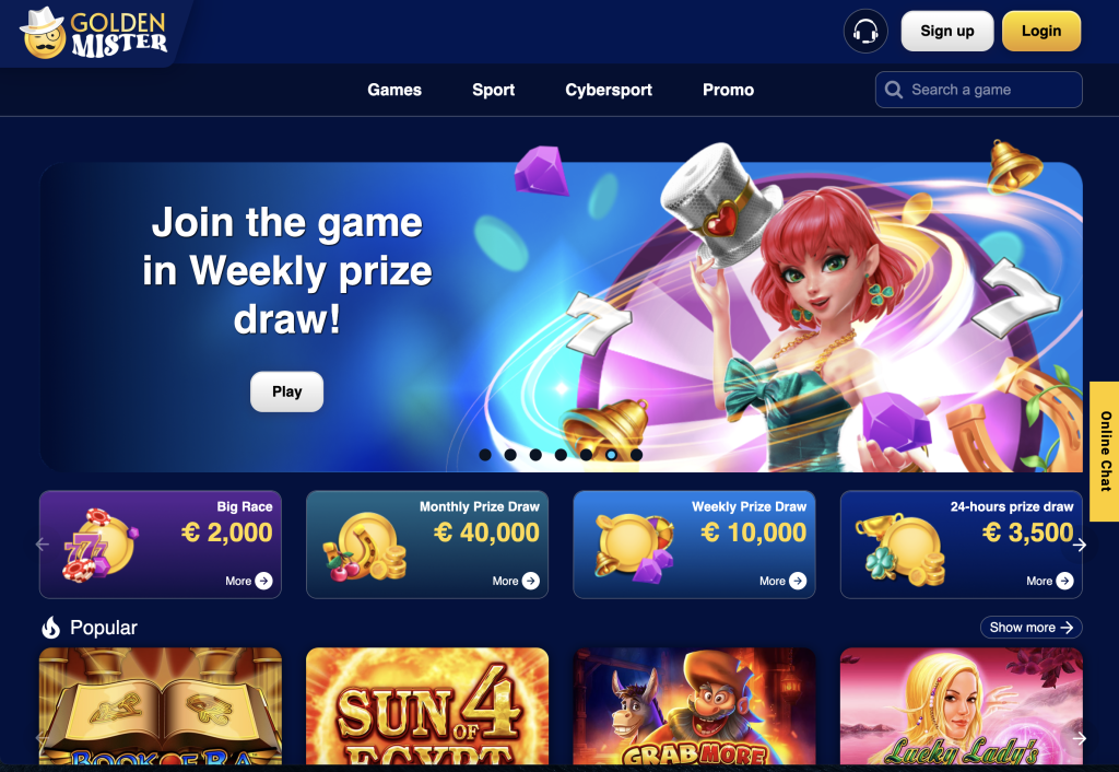 Images of Gollden Mister casino website