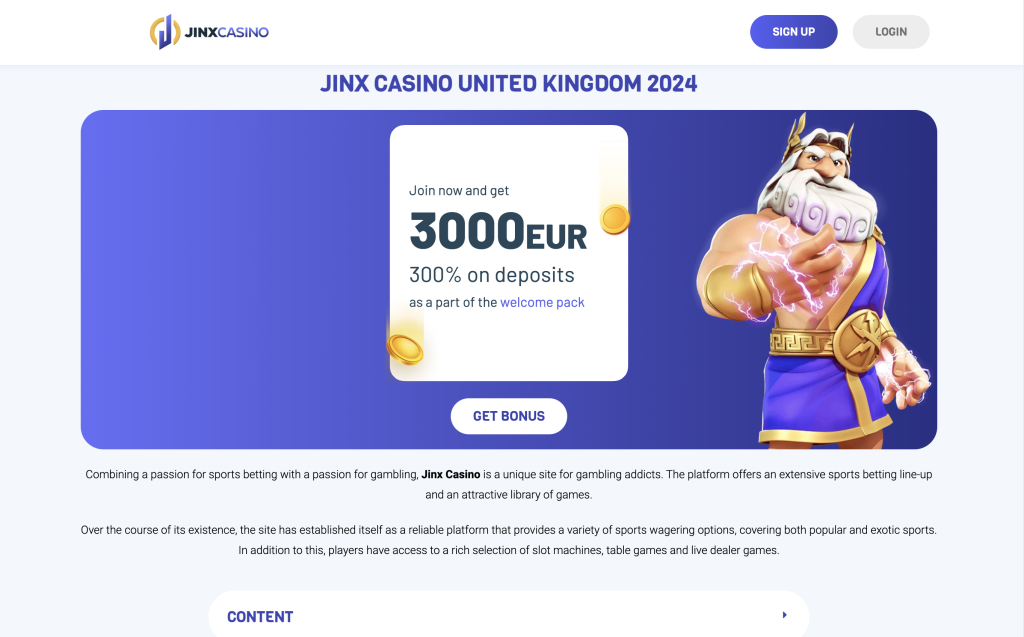 Image of Jinx Casino website