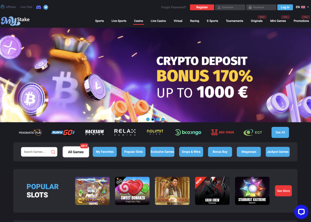 Image of MyStake casino website