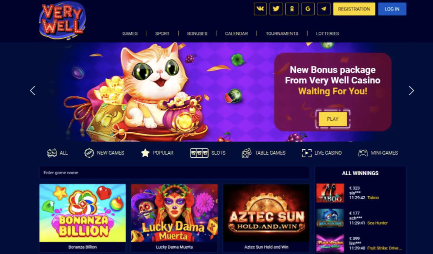 image of Very Well Casino website